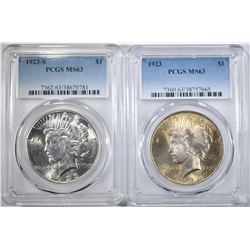 1923 & 1923-S PEACE DOLLARS  PCGS MS-63