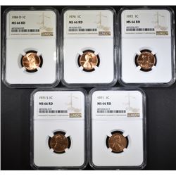 5-NGC GRADED MS-66 RED LINCOLN CENTS: