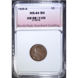 1925-S LINCOLN CENT, WHSG CH/GEM BU BN