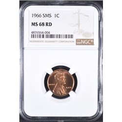 1966 SMS LINCOLN CENT, NGC MS-68 RED