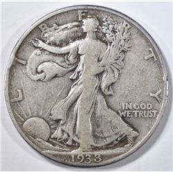 1938-D WALKING LIBERTY HALF DOLLAR, F/VF