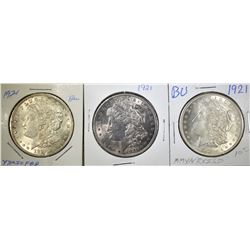 3-BU 1921 MORGAN DOLLARS