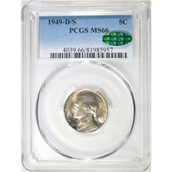 1949-D/S JEFFERSON NICKEL, PCGS MS-66 CAC!