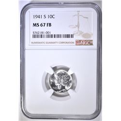 1941-S MERCURY DIME, NGC MS-67 FB