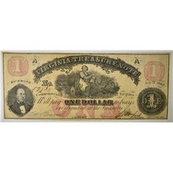 1862 $1 VIRGINIA TREASURY NOTE