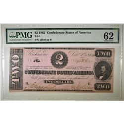 1862 $2  T-54 CONFEDERATE NOTE, PMG 62