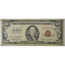 1966 $100 RED SEAL U.S. NOTE- WRITING