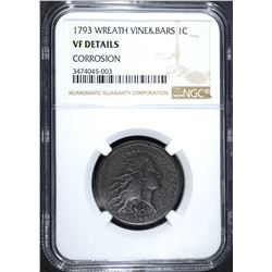 1793 WREATH CENT NGC VF DETAILS CORROSION
