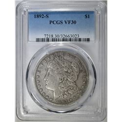 1892-S MORGAN DOLLAR, PCGS VF-30