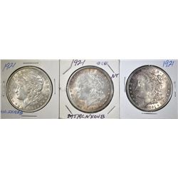 3-BU 1921 MORGAN DOLLARS