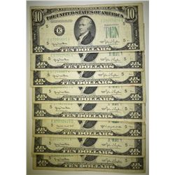 8-1950 $10.00 FEDERAL RESERVE NOTES, AVE CIRC