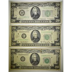 2-1950 & 1-1934 $20 FEDERAL RESERVE NOTES