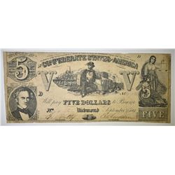 1861 $5 CONFEDERATE NOTE