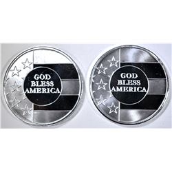 2-GOD BLESS AMERICA 1oz SILVER ROUNDS