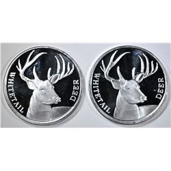 2-WHITETAIL DEER ONE OUNCE .999 SILVER ROUNDS