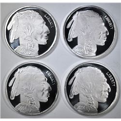 4-BUFFALO/INDIAN ONE OUNCE SILVER ROUNDS