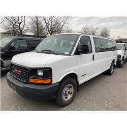 2005 GMC SAVANA 3500 SERIES, 6DR 14 PASS VAN, WHITE, VIN # 1GJHG39U651131787