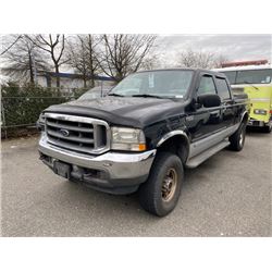 2003 FORD F-250 4X4 SUPERDUTY, 4DR PU, BLACK, VIN # 1FTNW21F23EB02054