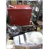 Image 1 : PALLET OF UPRIGHT DRILL PRESS, BEACH TOOL BOX, CEMENT VIBRATOR, YARD LIGHT & VALVE