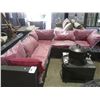 Image 1 : PATIOFLARE GREY RATTAN 6 PC CORNER SECTIONAL WITH RED CUSHIONS AND COCKTAIL TABLE