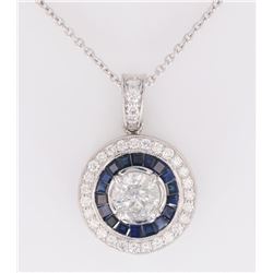 Art Deco Diamond & Blue Sapphire Platinum Necklace