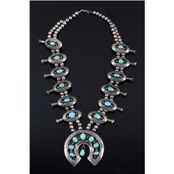 Navajo Carico Lake Silver Squash Blossom Necklace