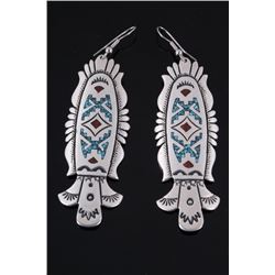 Navajo T. Singer Chip Inlay Sterling Earrings