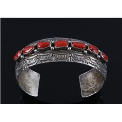 Navajo Sterling Silver & Branch Coral Bracelet