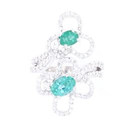 Floral Emerald & Diamond 14K Vintage Estate Ring