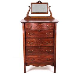 Antique Oak Veneer Mirrored Highboy Dresser