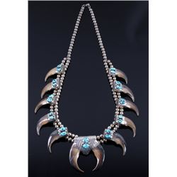 Signed Navajo Bear Claw & Turquoise Necklace
