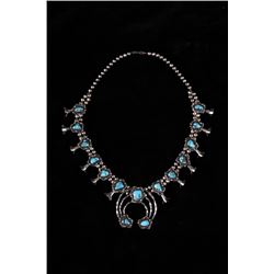 Navajo Bisbee Turquoise Squash Blossom Necklace
