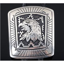 Navajo Signed T & R Singer Sterling Eagle Bolo Tie