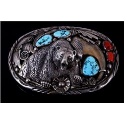 Navajo M. Thomas Jr. Bear Claw Silver Belt Buckle