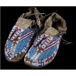Sioux Fully Beaded Whirling Log Moccasins c. 1900