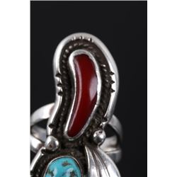 Navajo Sterling Turquoise & Coral Cocktail Ring