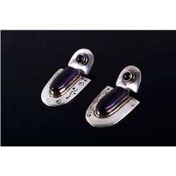Navajo Silver Polished Tourmaline & Jet Earrings