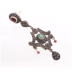 Edwardian Russian Emerald, Ruby & Diamond Earrings