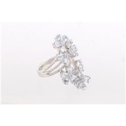 Aquamarine & Diamond Platinum & Sterling Ring