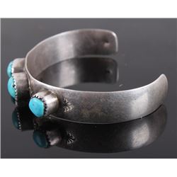Navajo Signed Turquoise Child Silver Bracelet