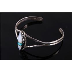 Signed Navajo Silver Quartz & Turquoise Bracelet