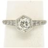 Image 5 : 14k Gold & Platinum Old European Diamond Etched Solitaire Ring