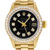 Image 1 : Rolex Ladies 18K Yellow Black 1 ctw Diamond President Wristwatch With Rolex Box