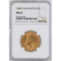 1908-D $10 Indian Head Eagle Gold Coin NGC MS61