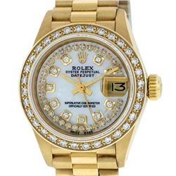 Rolex Ladies 18K Yellow Gold Mother Of Pearl String Diamond President Wristwatch