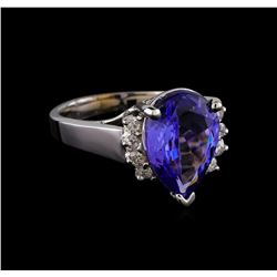 4.47 ctw Tanzanite and Diamond Ring - 14KT White Gold