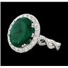 Image 1 : 5.68 ctw Emerald and Diamond Ring - 14KT White Gold