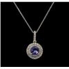 Image 1 : 1.40 ctw Tanzanite and Diamond Pendant With Chain - 14KT White Gold