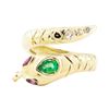 Image 2 : 0.66 ctw Emerald, Ruby, and Diamond Snake Ring - 14KT Yellow Gold