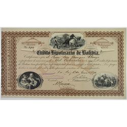 Credito Hipotecario de Bolivia, 1870 I/U Stock Certificate by National Bank Note Company.